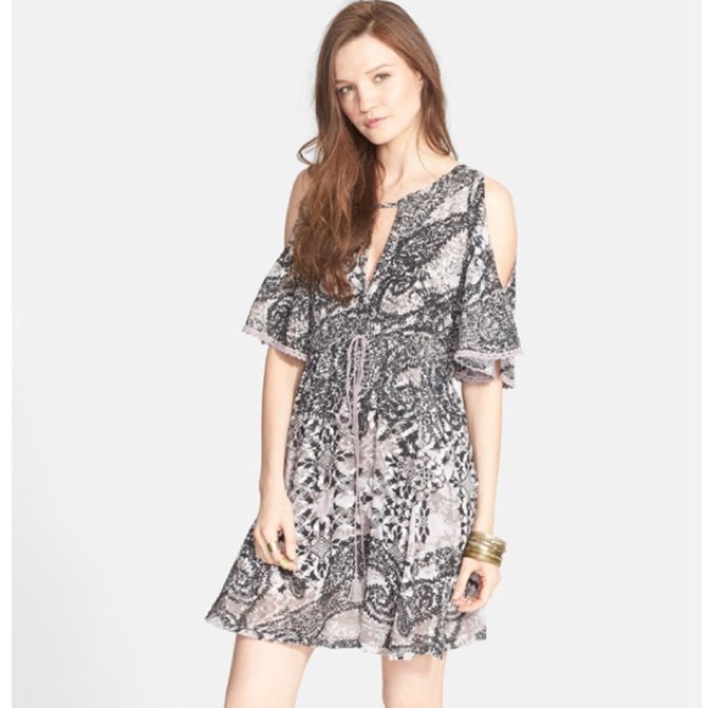 Free People Love Birds Cold Shoulder Printed Mini Dress